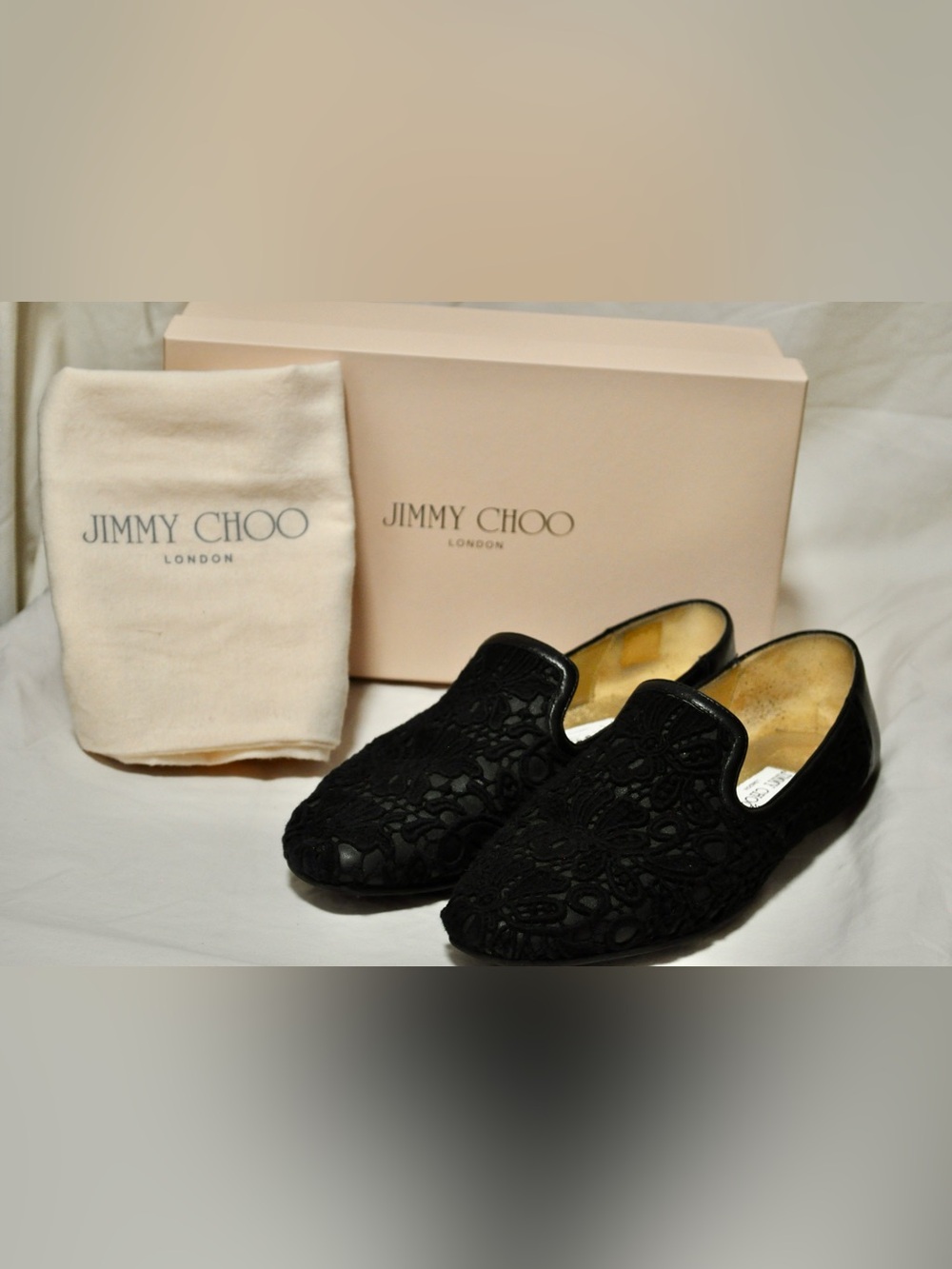 Jimmy Choo Black Lace Slip-On Loafers